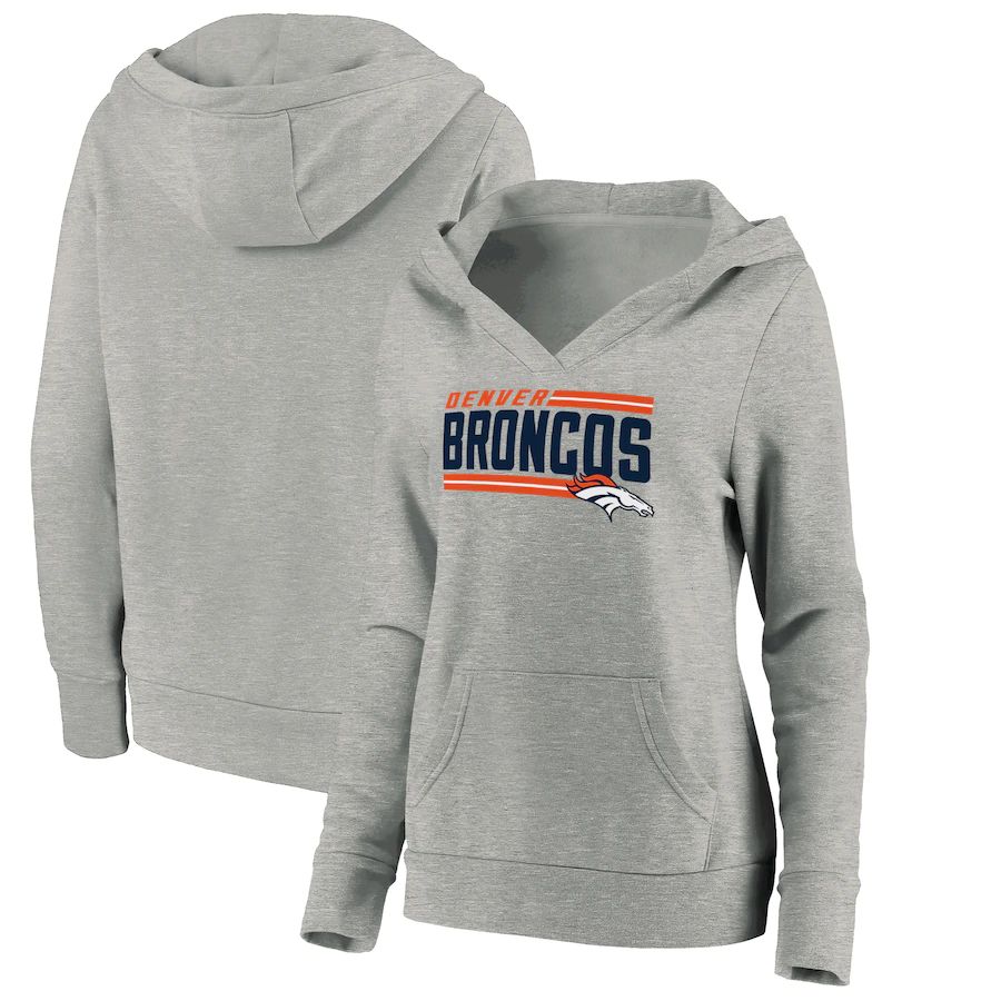 Women Denver Broncos Fanatics Branded Heathered Gray On Side Stripe V-Neck Pullover Hoodie